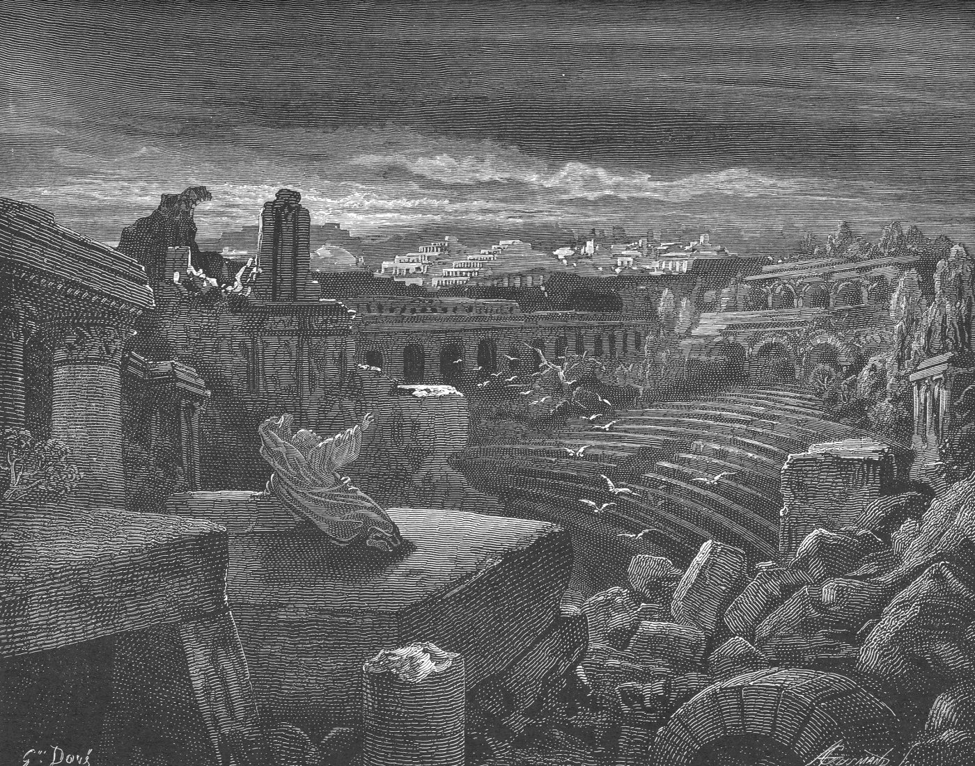 Isaiah's Vision of Destruction of Babylon, wood engraving by Gustave Doré, illustrating Isaiah 13:20
