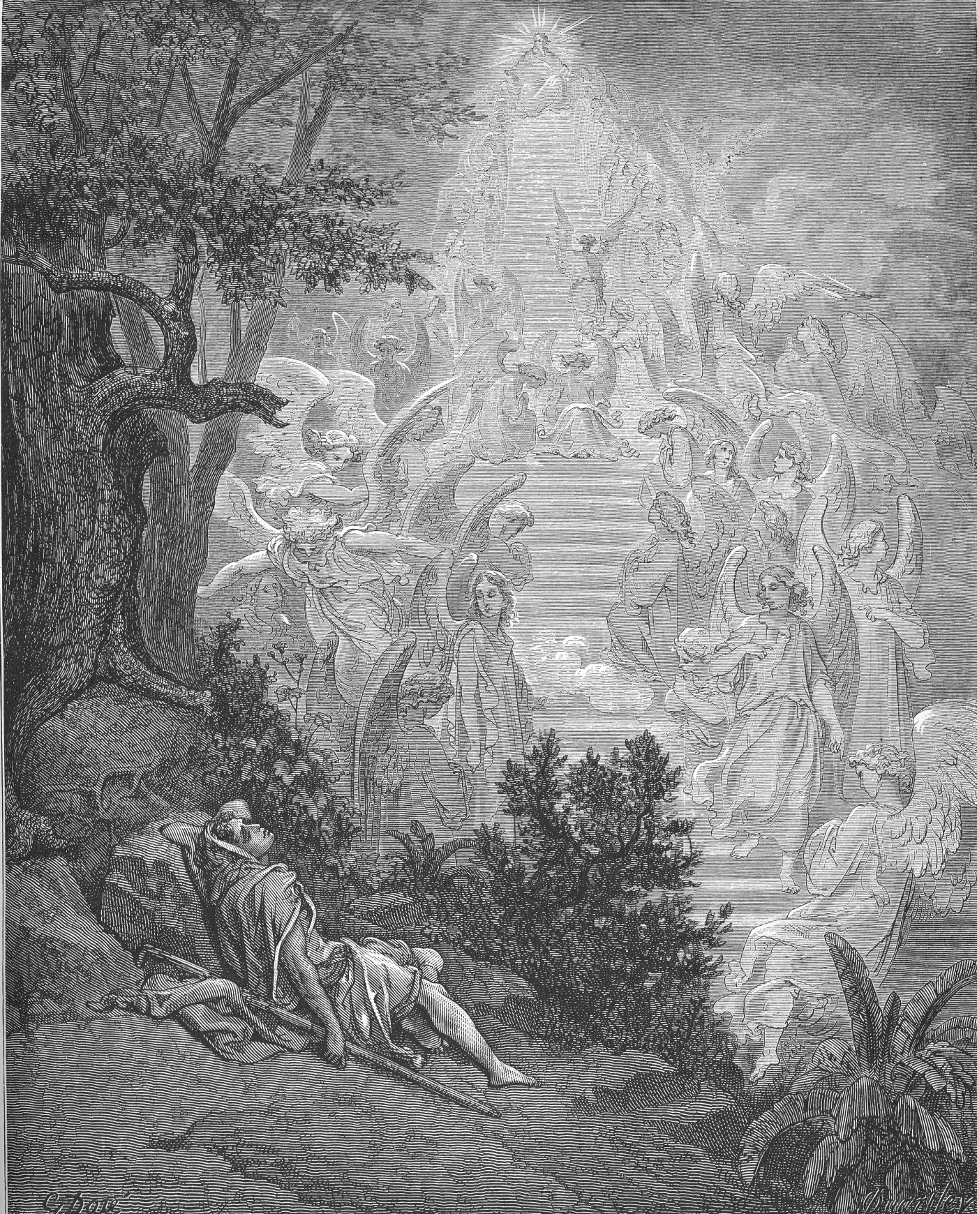 Jacob's Dream, wood engraving by Gustave Doré, illustrating Genesis 28:12