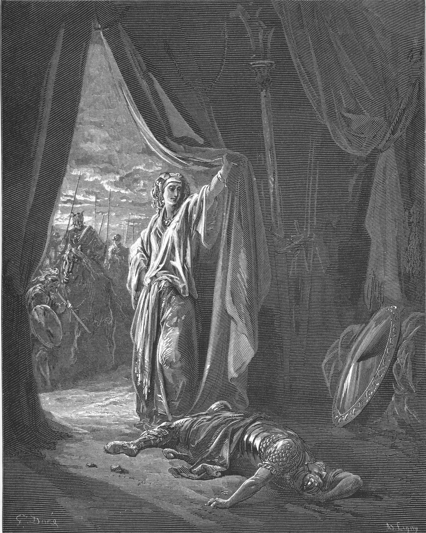 Jael and Sisera, wood engraving by Gustave Doré, illustrating Judges 4:21