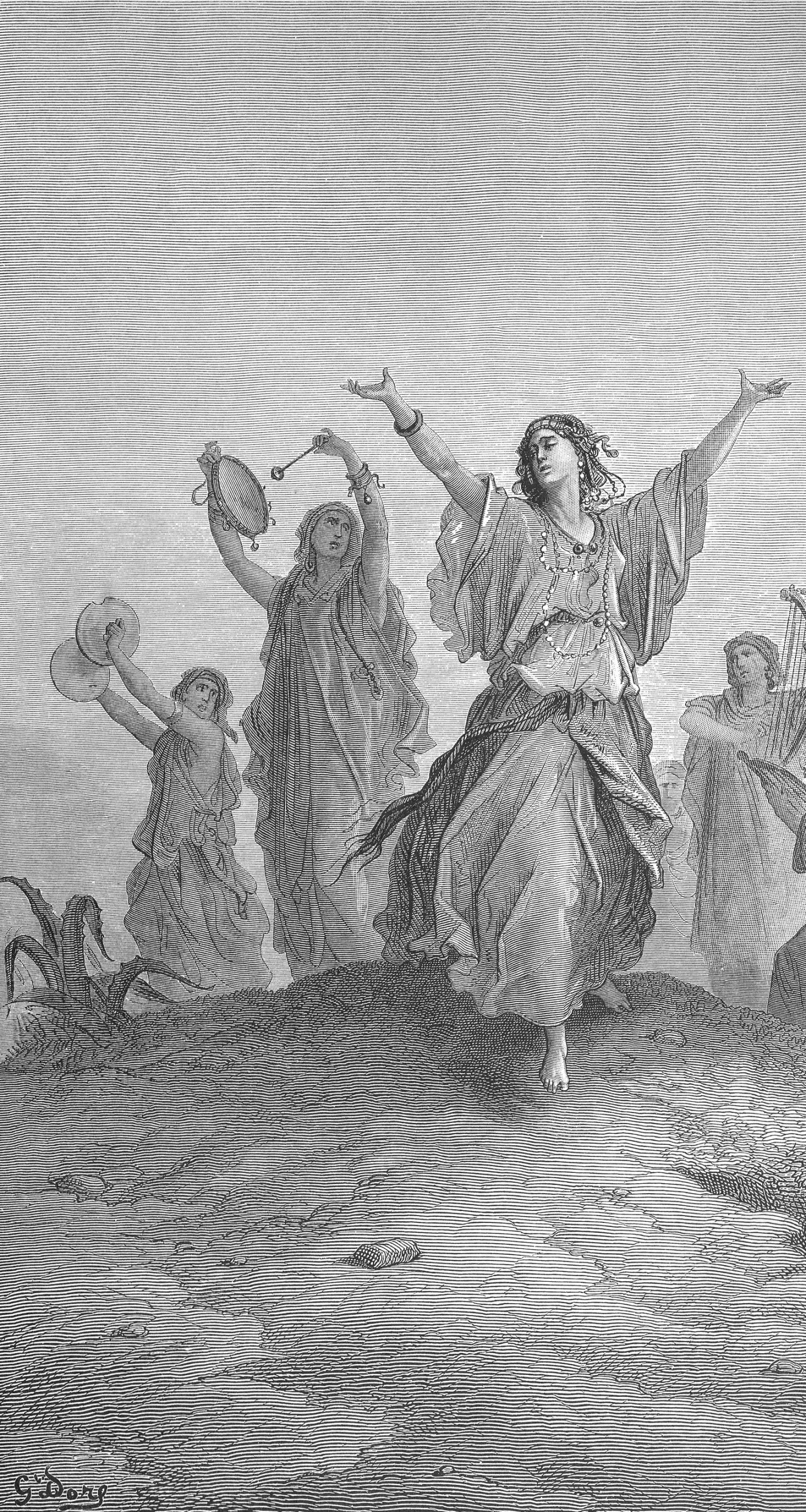 Jephthah's Daughter Coming to Meet Her Father, wood engraving by Gustave Doré, illustrating Judges 11:34