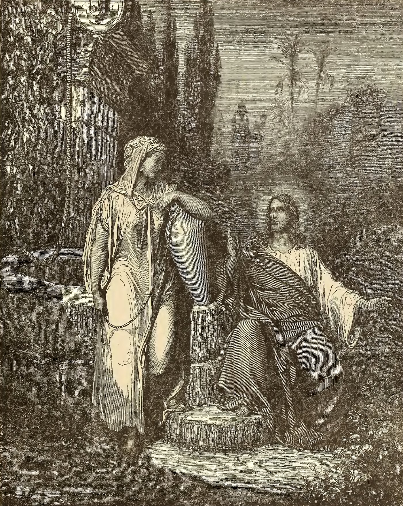 Jesus and the Woman of Samaria, wood engraving by Gustave Doré, illustrating John 4:13