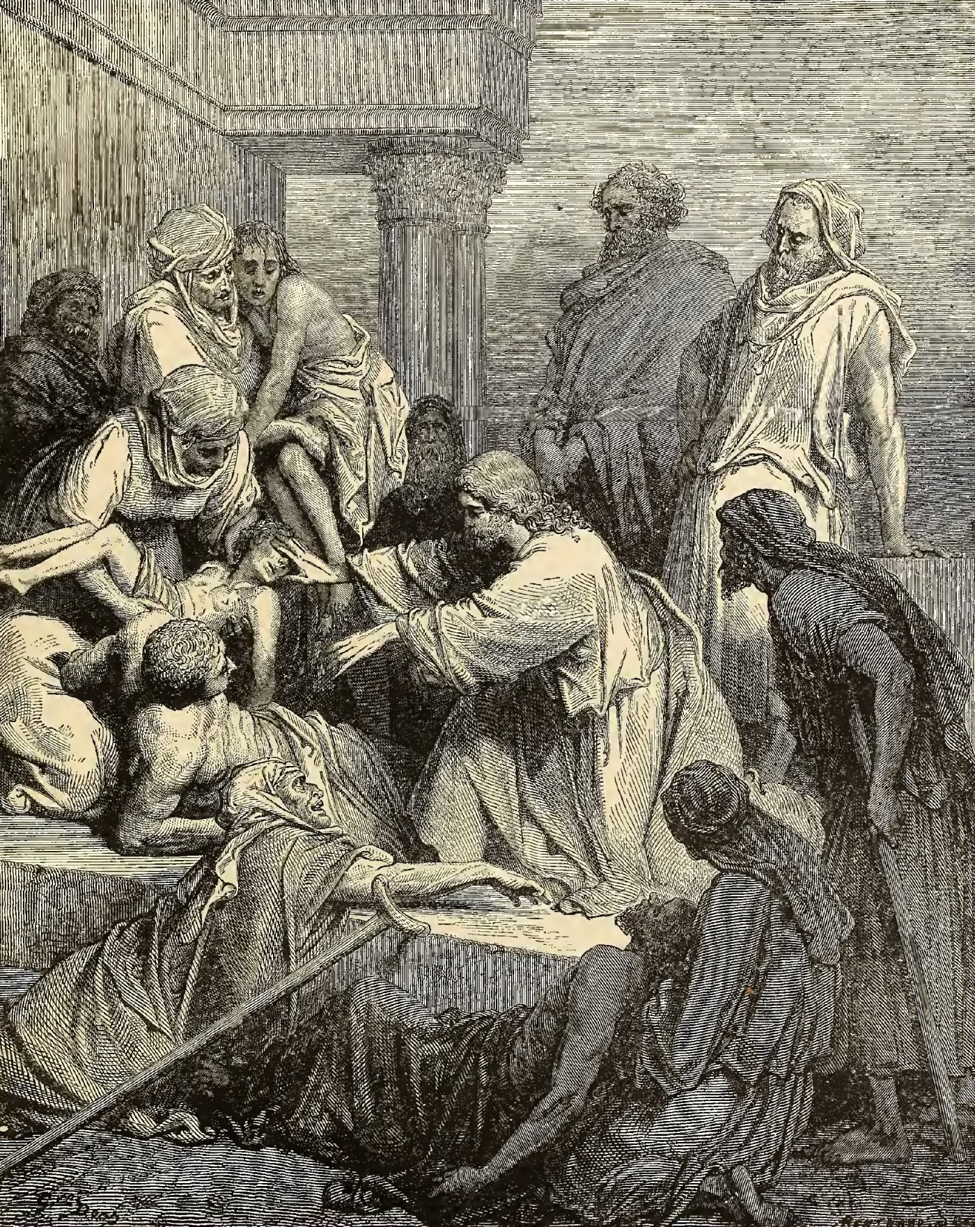 Jesus Healing the Sick, wood engraving by Gustave Doré, illustrating Matthew 15:31
