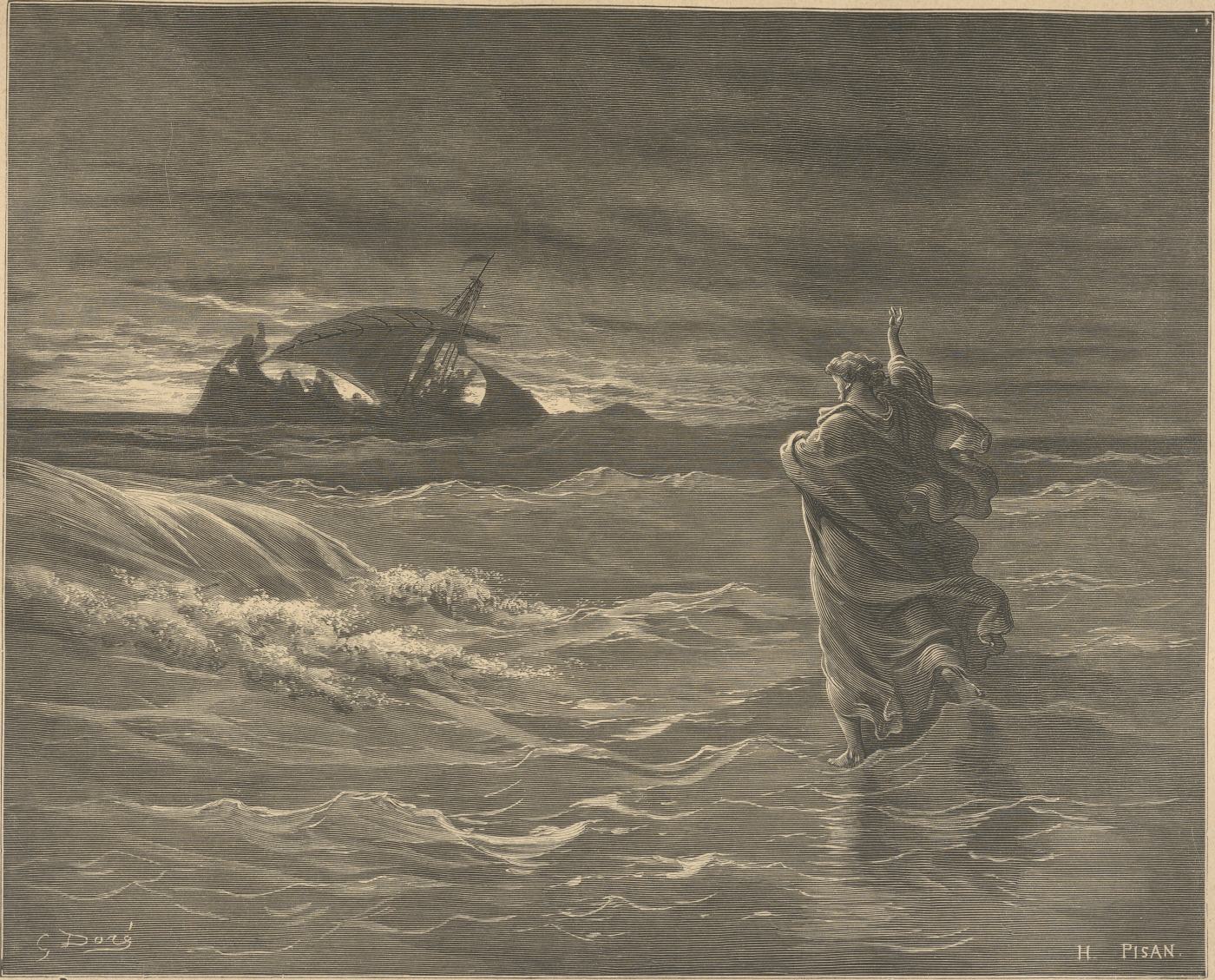 Jesus Walking on the Sea, wood engraving by Gustave Doré, illustrating John 6:19