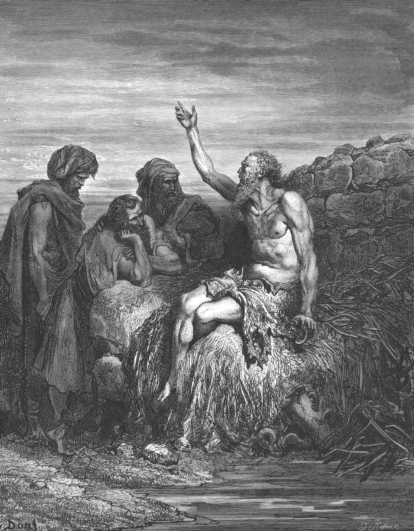 Job and His Friends, wood engraving by Gustave Doré, illustrating Job 2:11