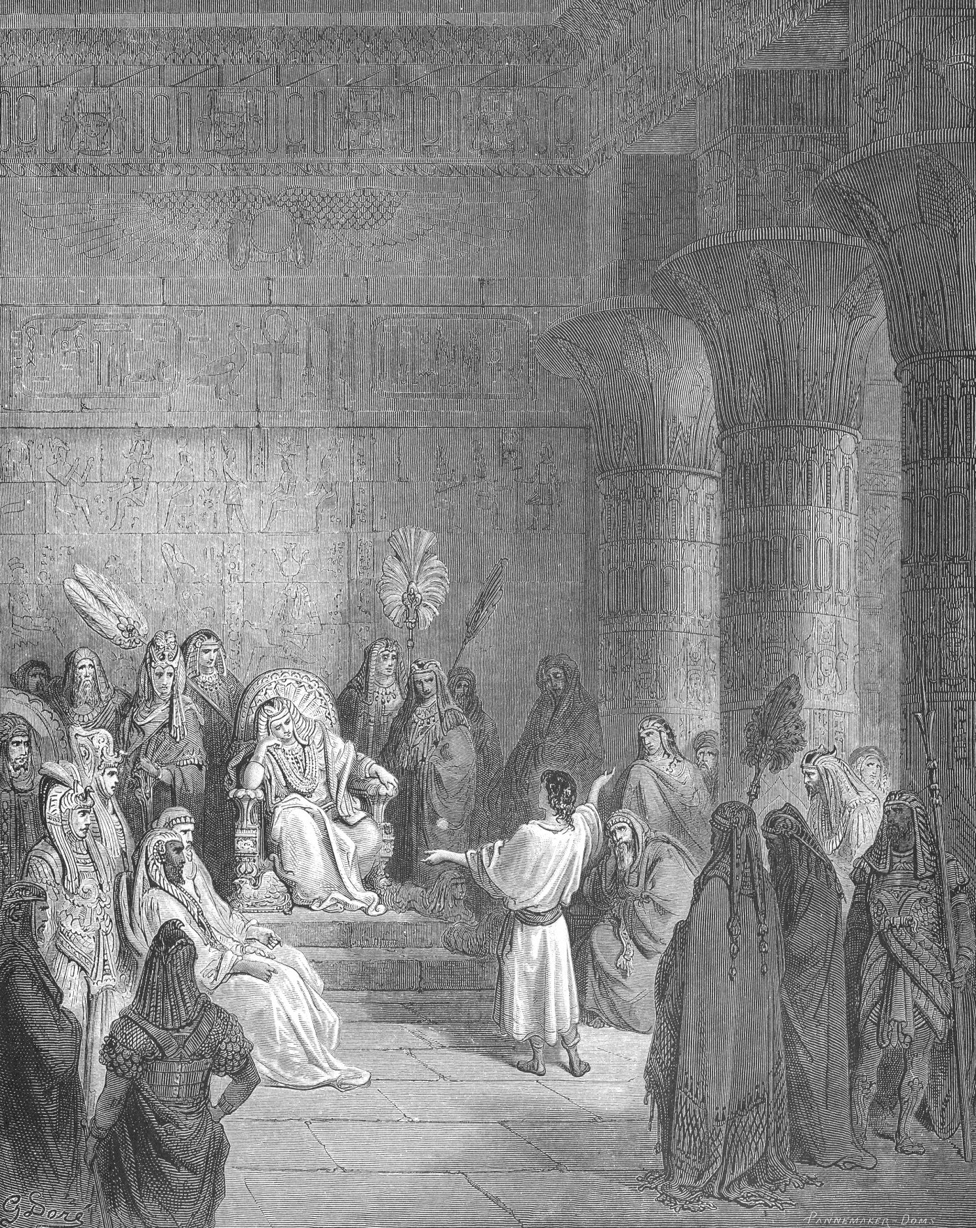Joseph Interpreting Pharaoh's Dream, wood engraving by Gustave Doré, illustrating Genesis 41:25