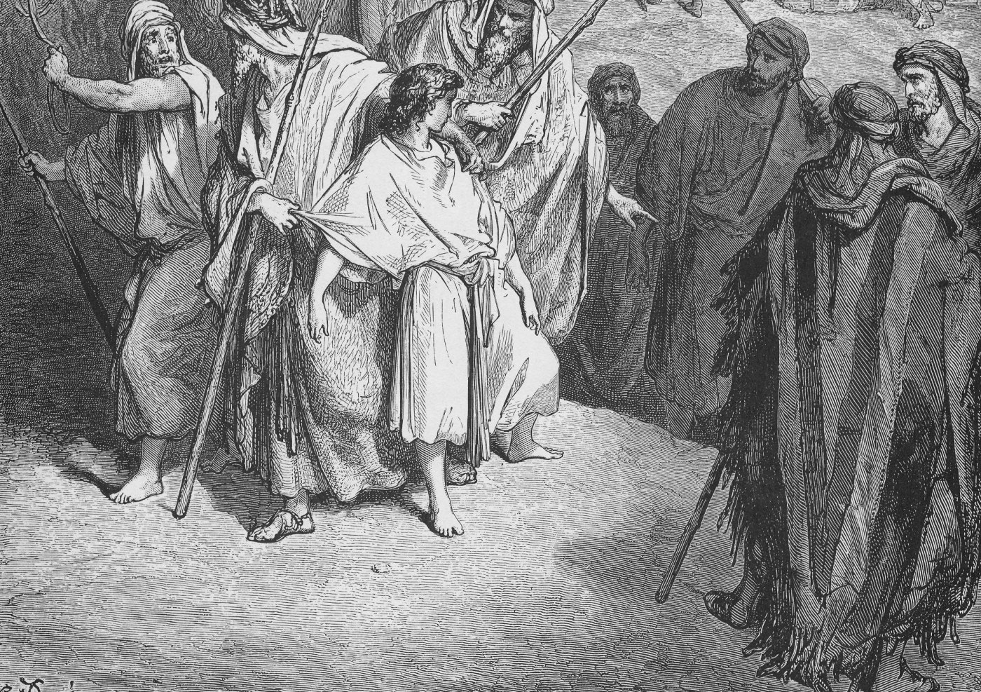 Joseph Sold by His Brethren, wood engraving by Gustave Doré, illustrating Genesis 37:28
