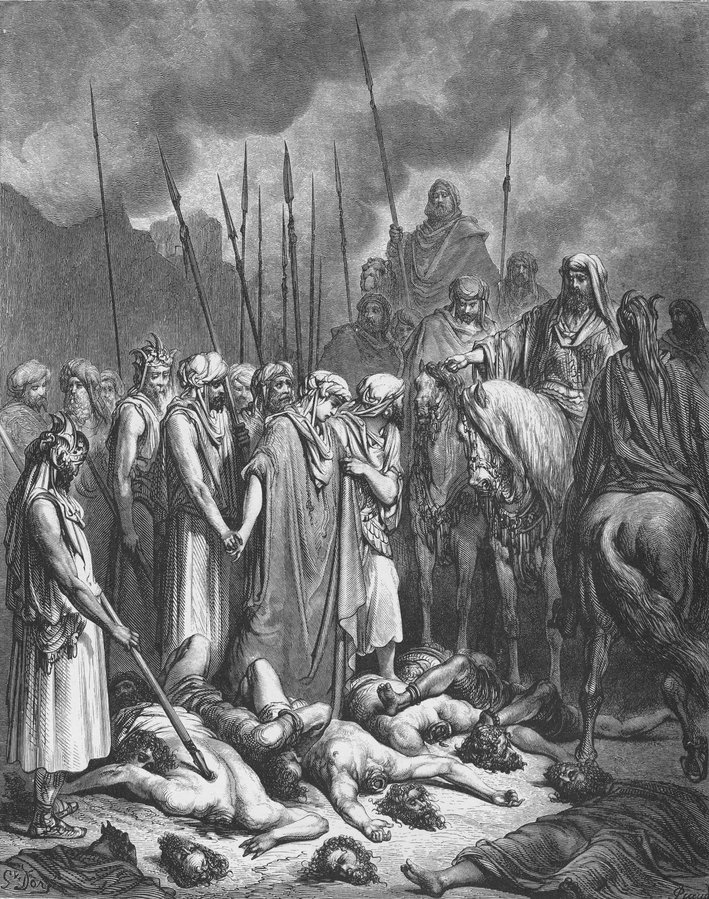 Joshua Spares Rahab, wood engraving by Gustave Doré, illustrating Joshua 6:25