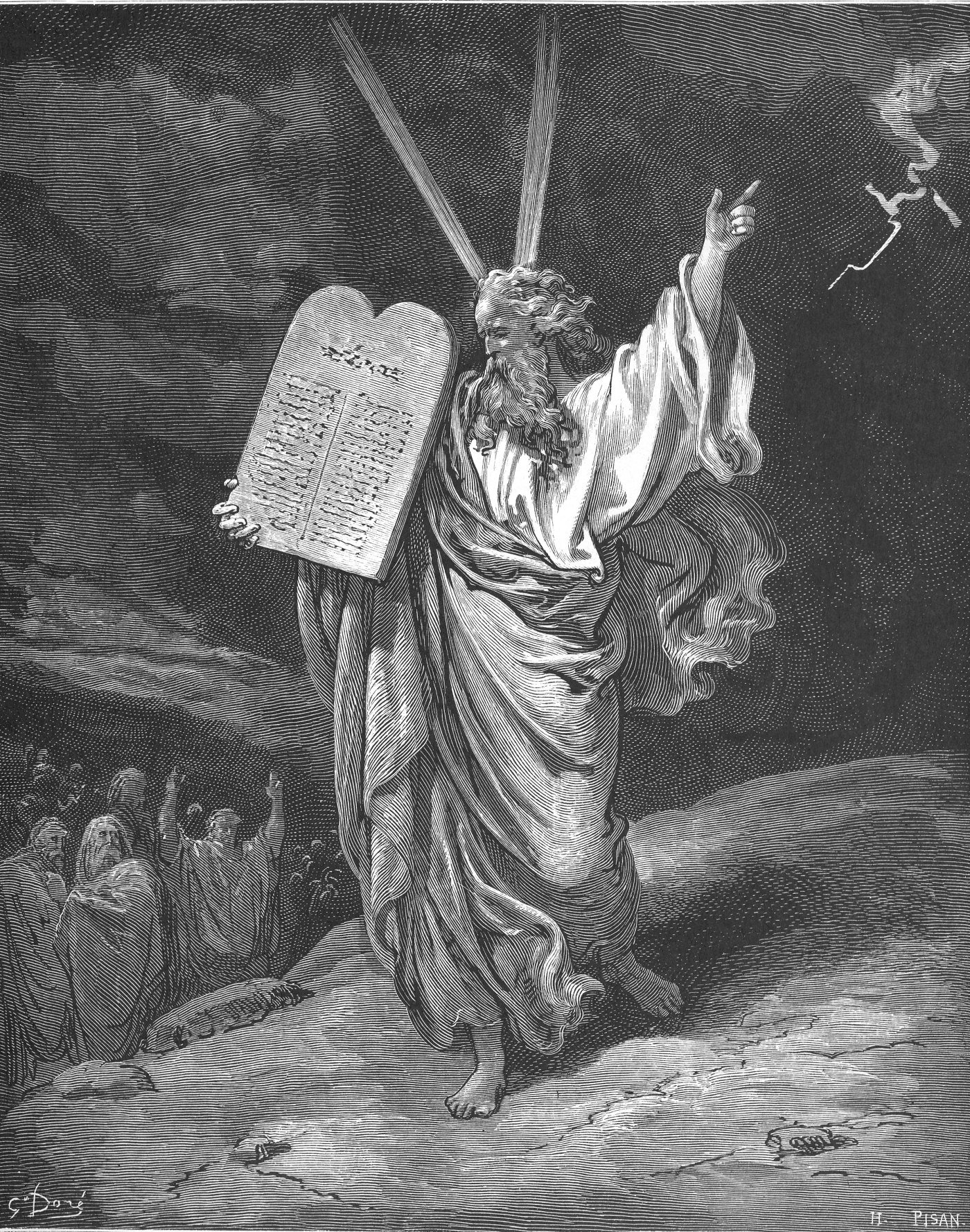 Moses Coming Down from Mount Sinai, wood engraving by Gustave Doré, illustrating Exodus 32:15