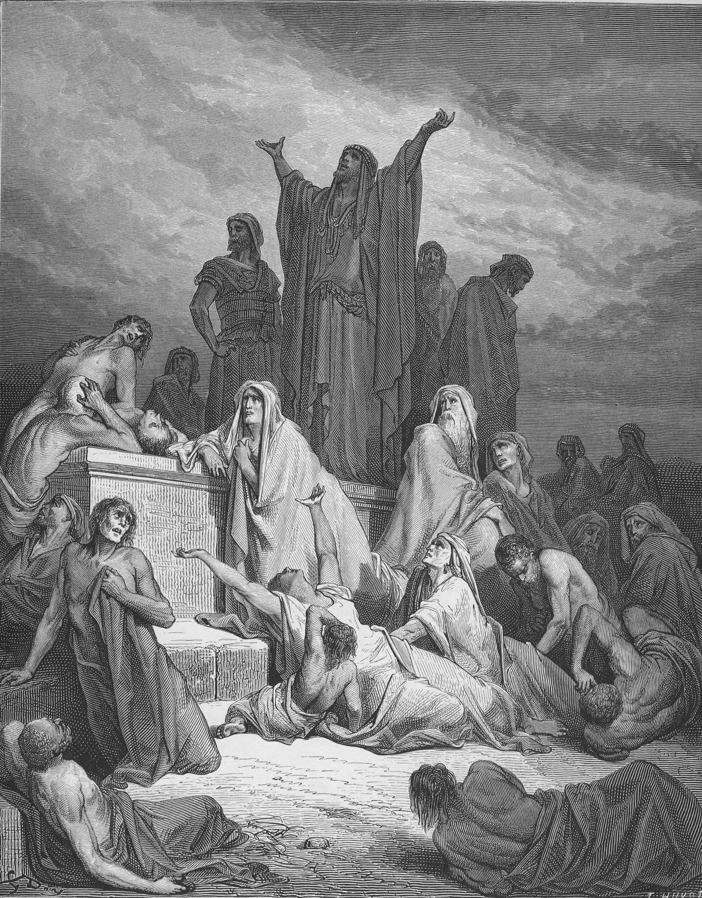 Plague of Jerusalem, wood engraving by Gustave Doré, illustrating 1 Chronicles 21:16