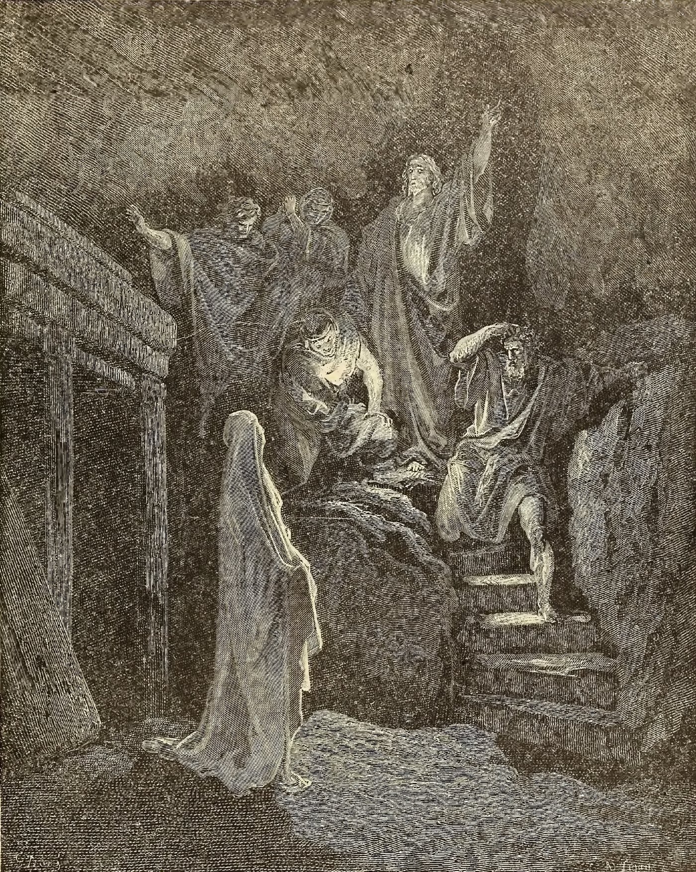 Resurrection of Lazarus, wood engraving by Gustave Doré, illustrating John 11:41