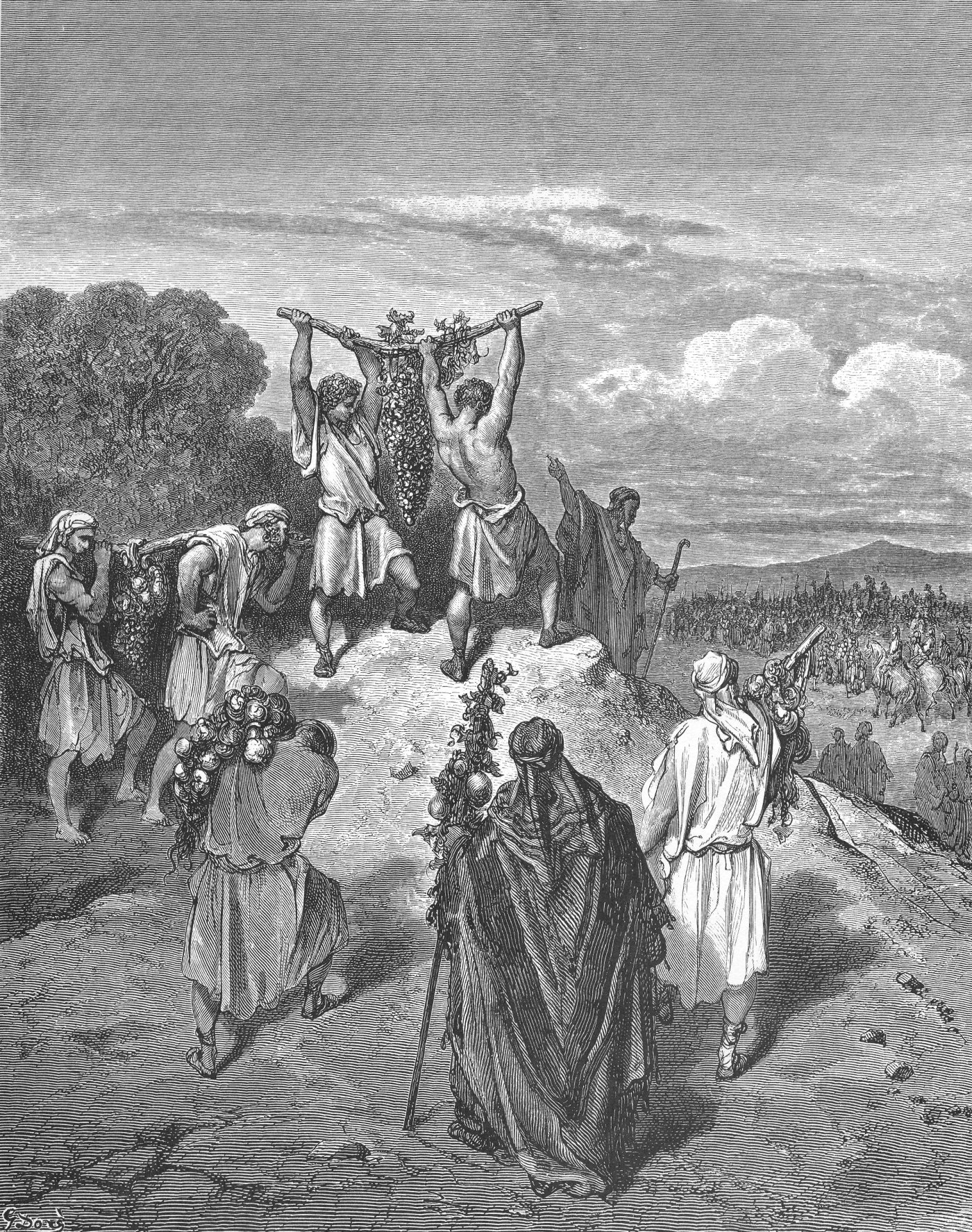 Return of the Spies from the Land of Promise, wood engraving by Gustave Doré, illustrating Numbers 13:27