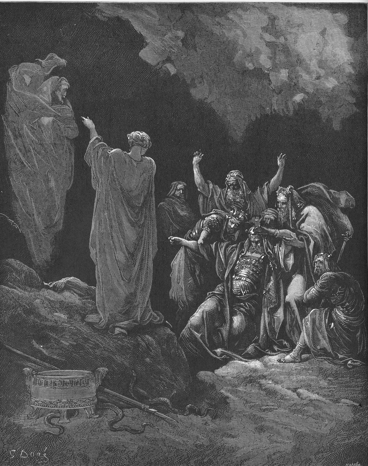 Saul and the Witch of Endor, wood engraving by Gustave Doré, illustrating 1 Samuel 28:7