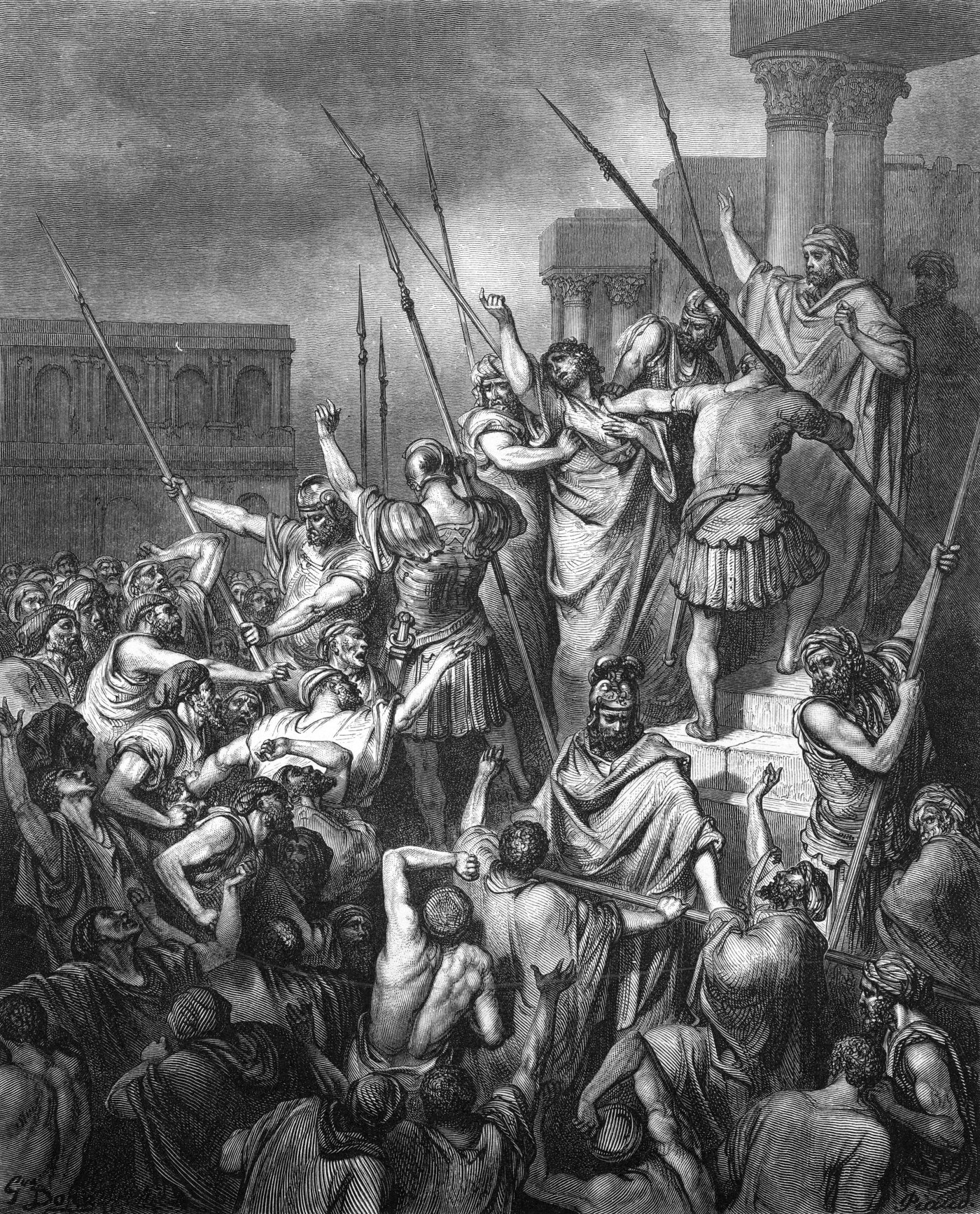St. Paul Rescued from the Multitude, wood engraving by Gustave Doré, illustrating Acts 21:34