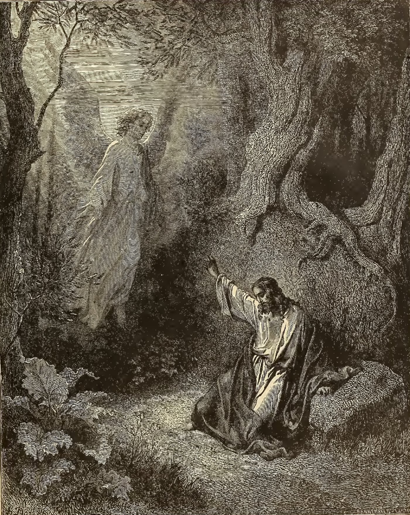 The Agony in the Garden, wood engraving by Gustave Doré, illustrating Luke 22:43