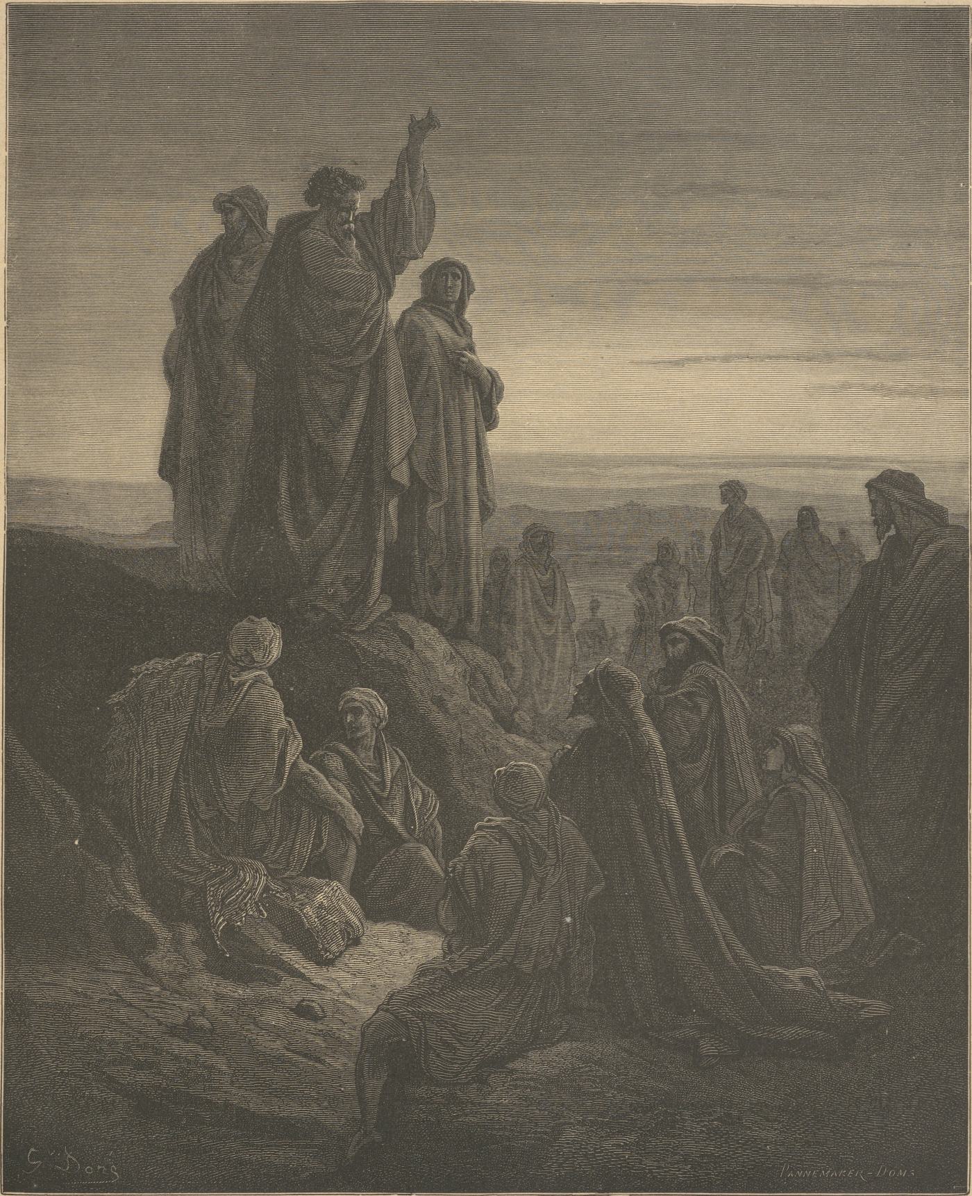 The Apostles Preaching the Gospel, wood engraving by Gustave Doré, illustrating Acts 2:32