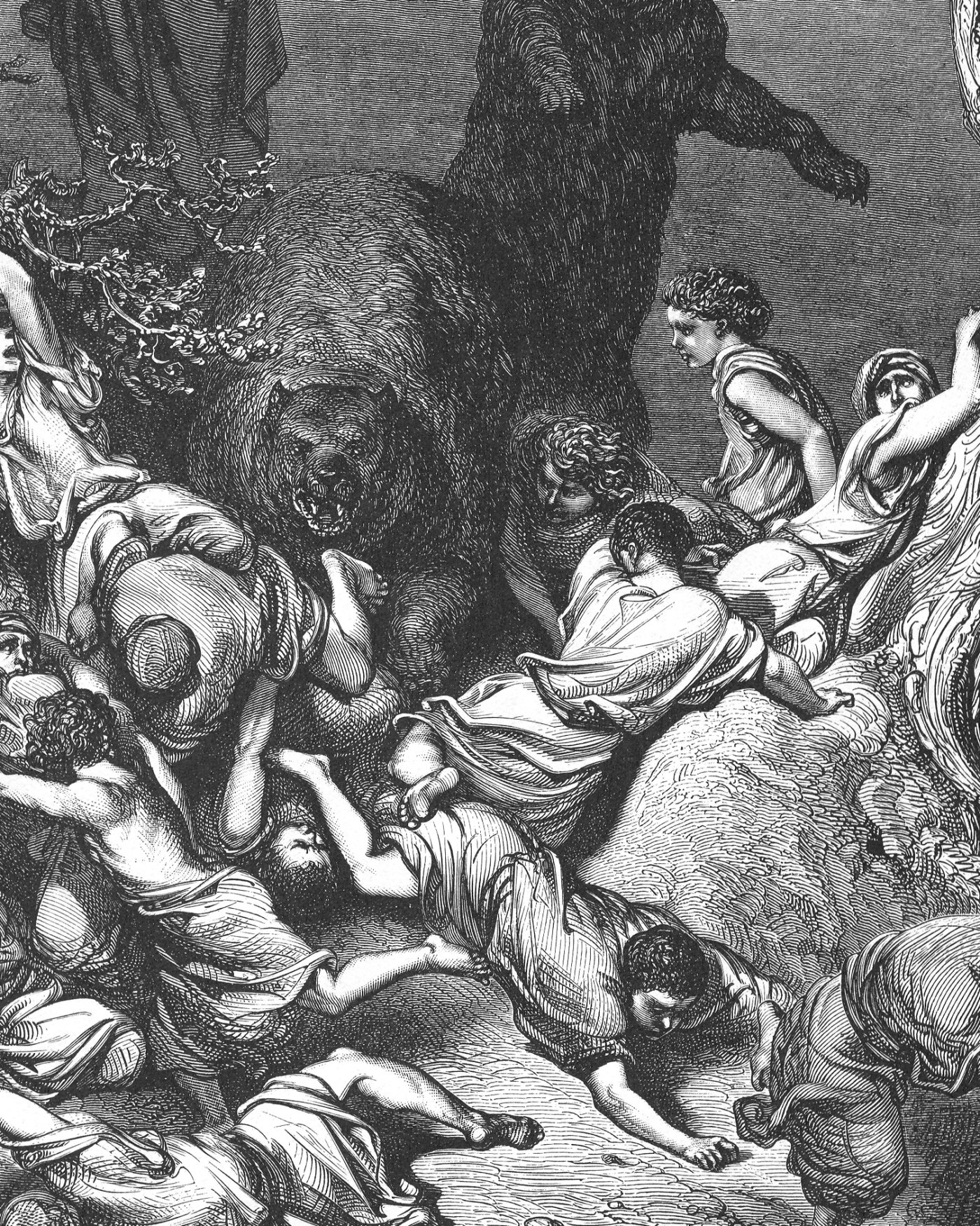 The Children Destroyed by Bears, wood engraving by Gustave Doré, illustrating 2 Kings 2:23
