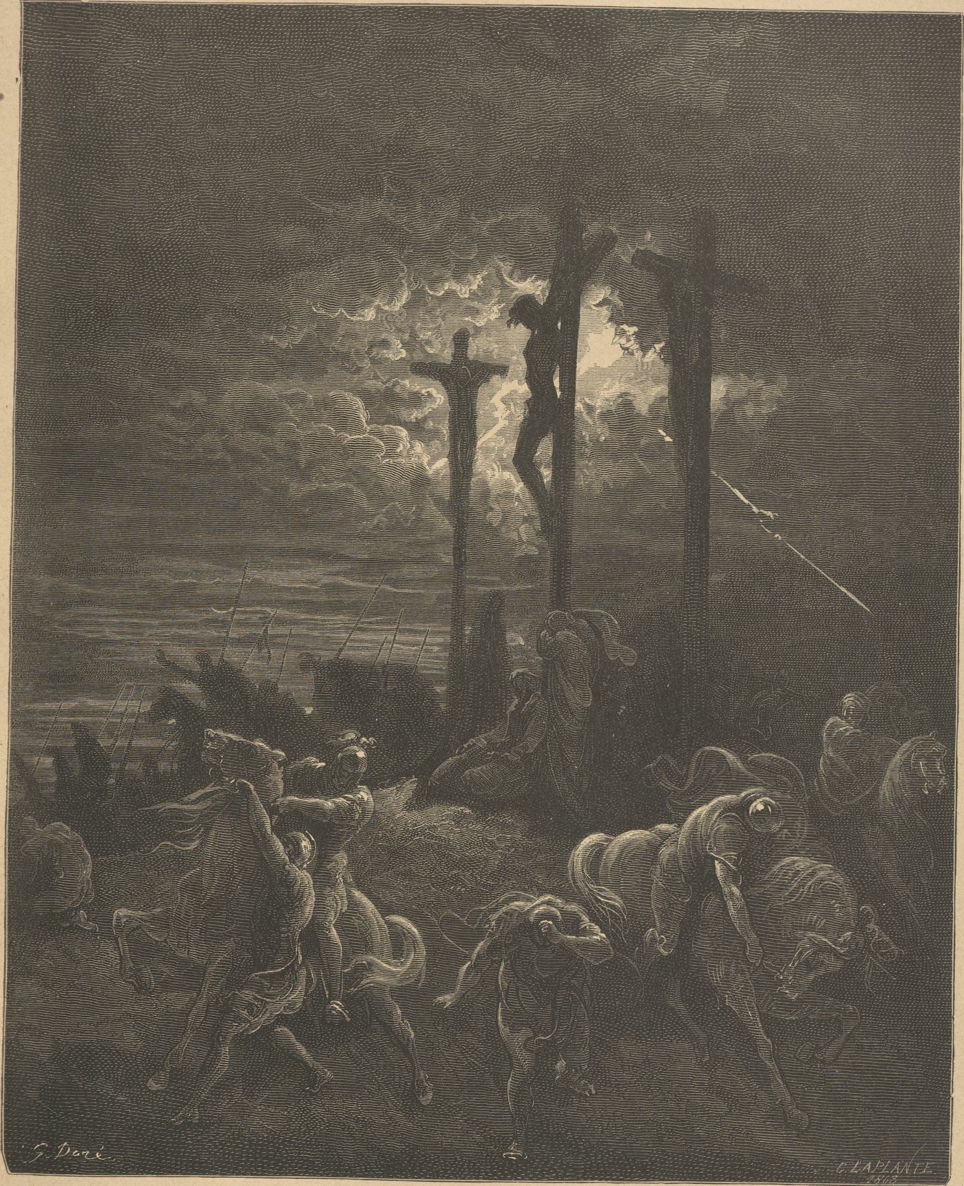 The Darkness at the Crucifixion, wood engraving by Gustave Doré, illustrating Luke 23:44