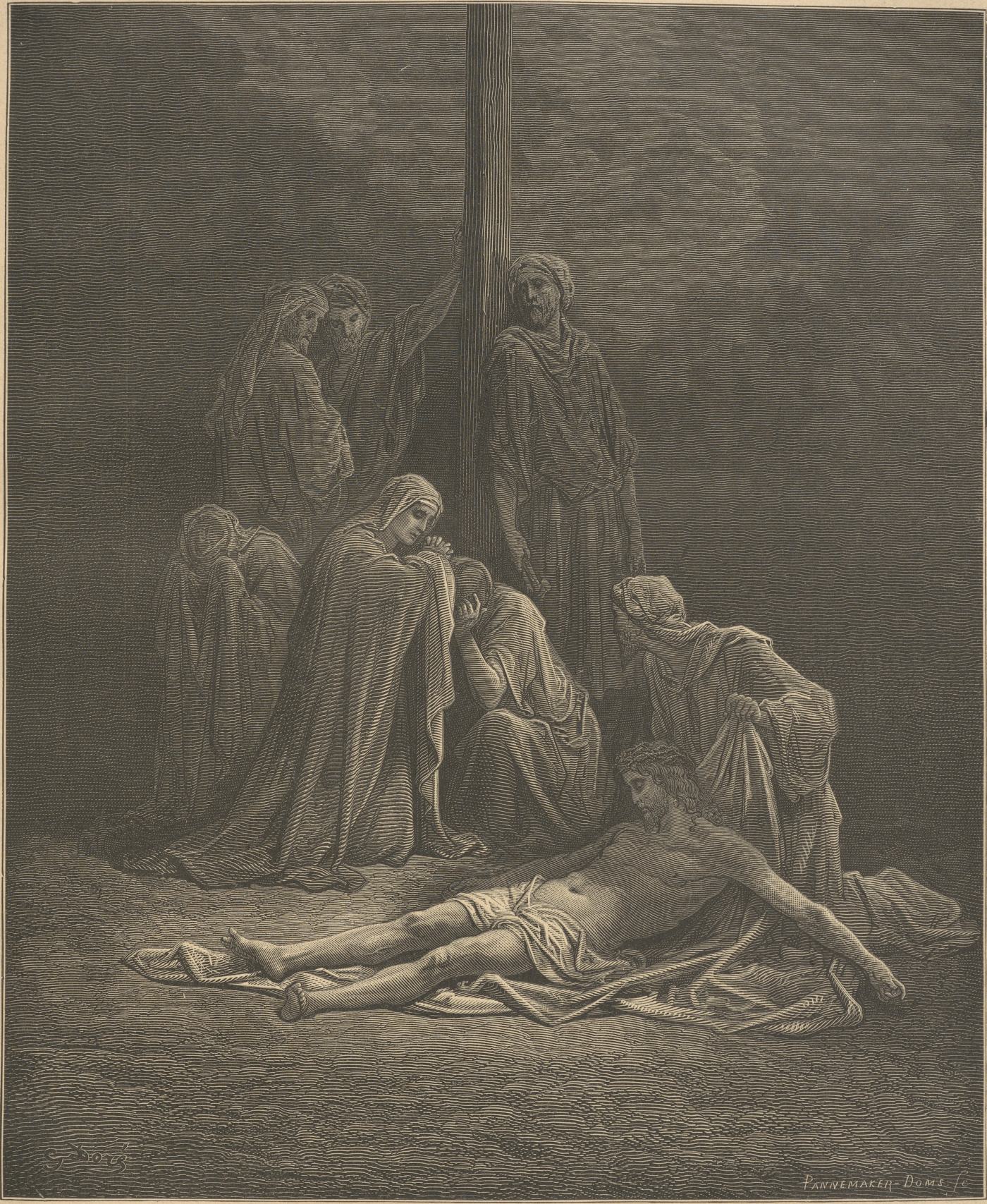 The Dead Christ, wood engraving by Gustave Doré, illustrating Matthew 27:59