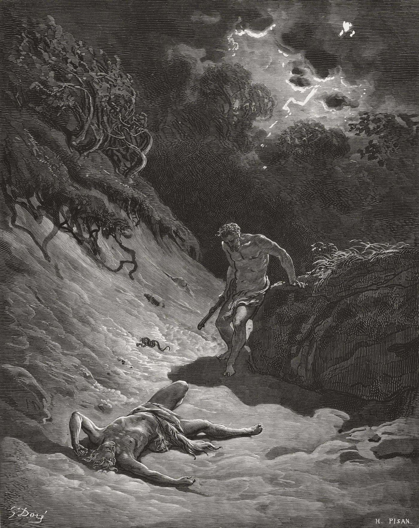 The Death of Abel, wood engraving by Gustave Doré, illustrating Genesis 4:8