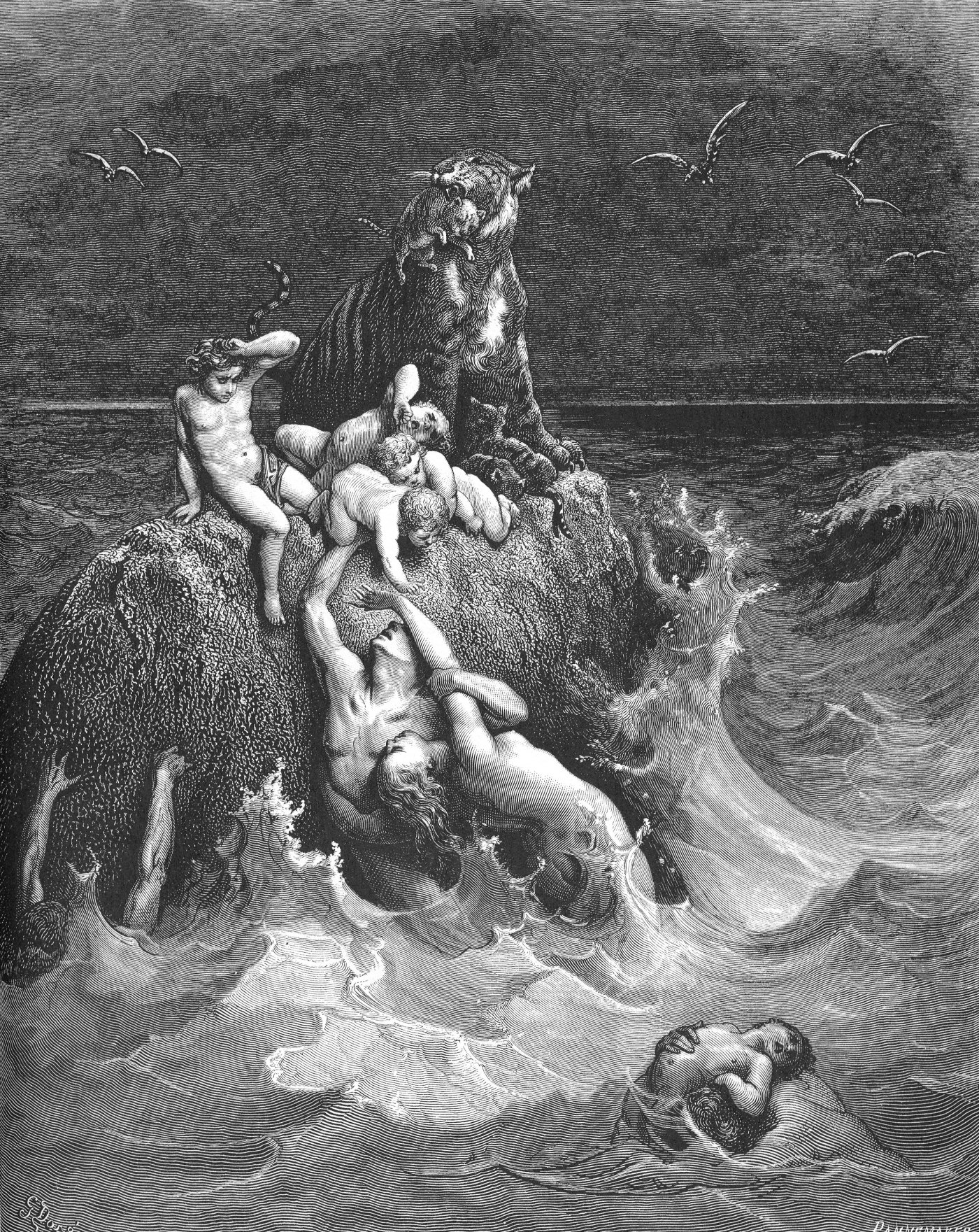 The Deluge, wood engraving by Gustave Doré, illustrating Genesis 8:3