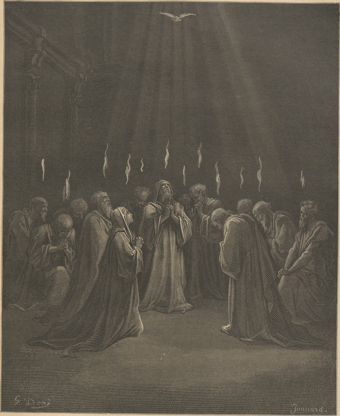 The Descent of the Spirit, wood engraving by Gustave Doré, illustrating Acts 2:2