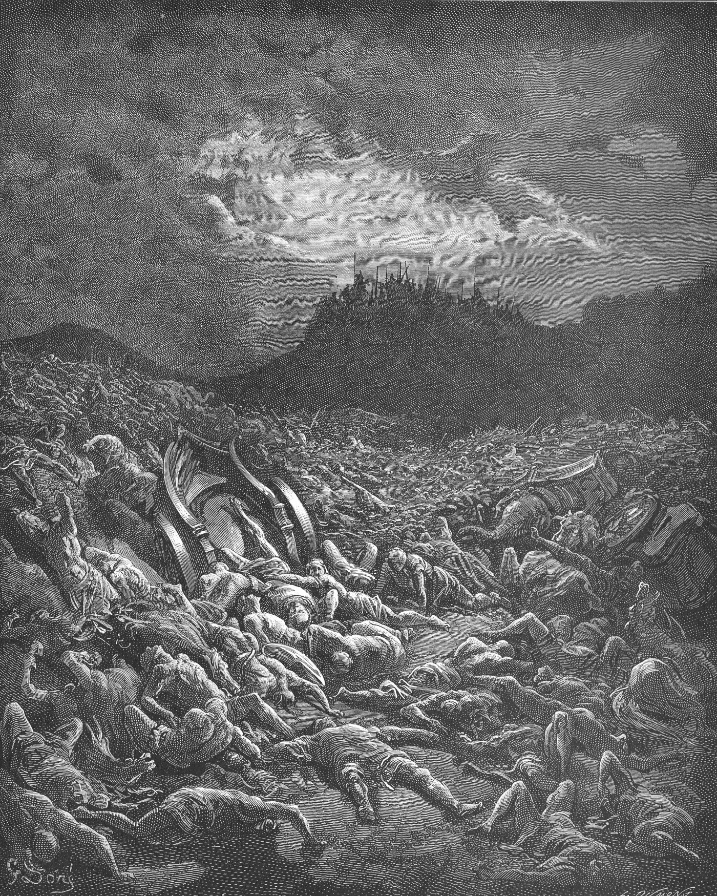 The Destruction of Armies of Ammonites Moabites, wood engraving by Gustave Doré, illustrating 2 Chronicles 20:22