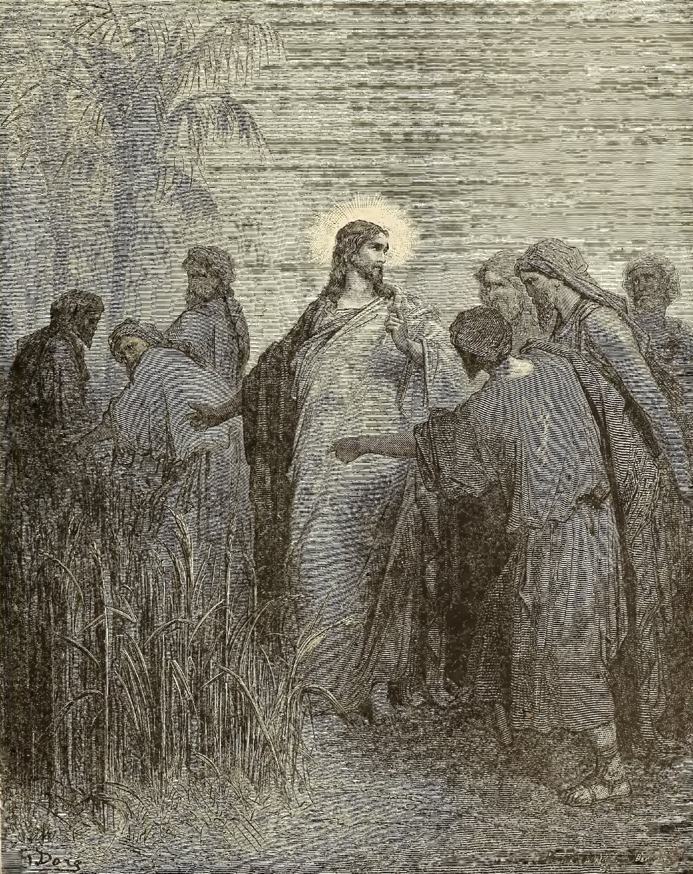 The Disciples Plucking Corn on the Sabbath, wood engraving by Gustave Doré, illustrating Mark 2:23