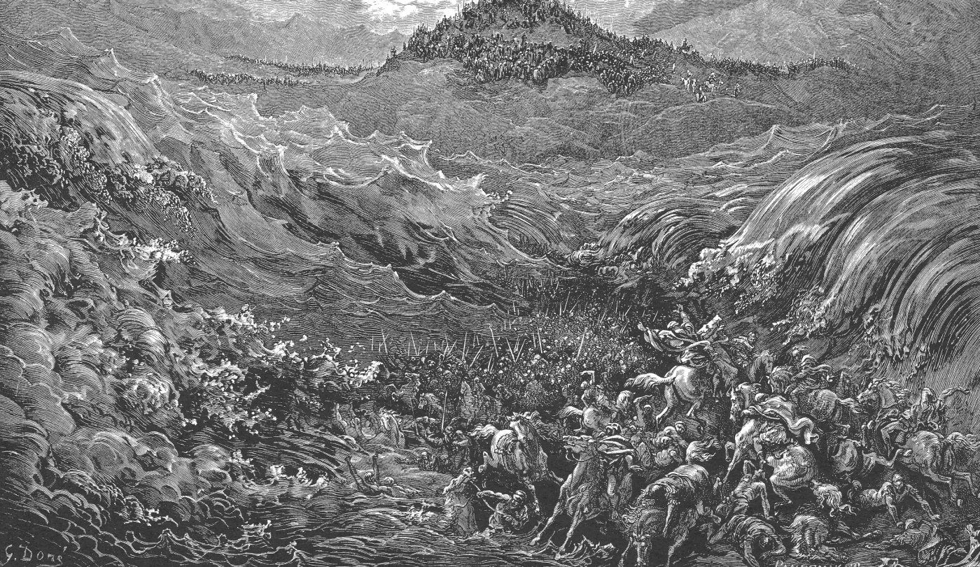 The Egyptians Drowned in the Red Sea, wood engraving by Gustave Doré, illustrating Exodus 14:27