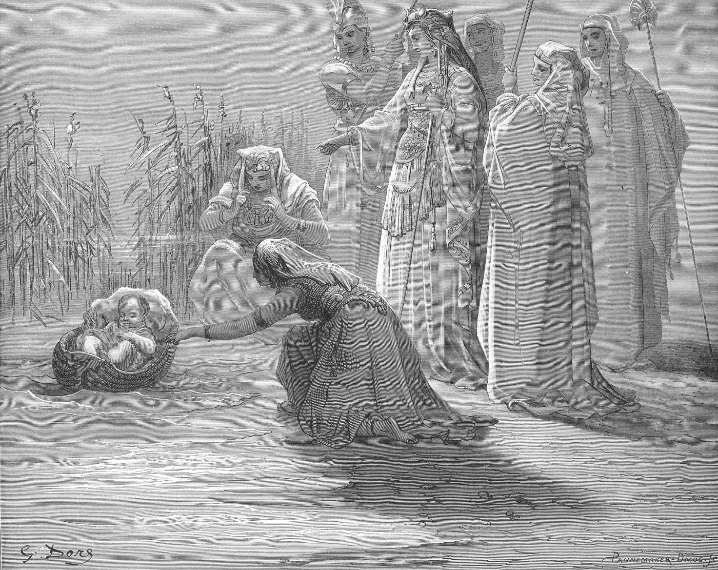 The Finding of Moses, wood engraving by Gustave Doré, illustrating Exodus 2:6