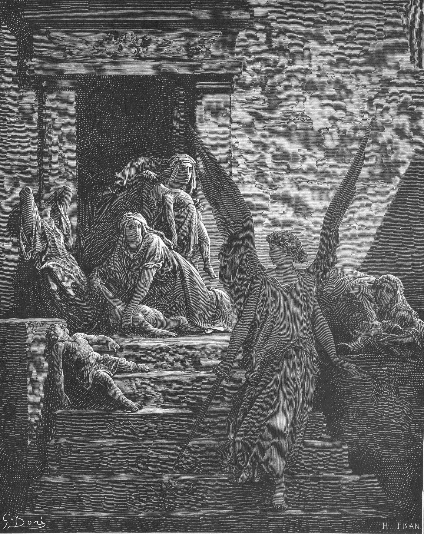 The Firstborn Slain, wood engraving by Gustave Doré, illustrating Exodus 12:29