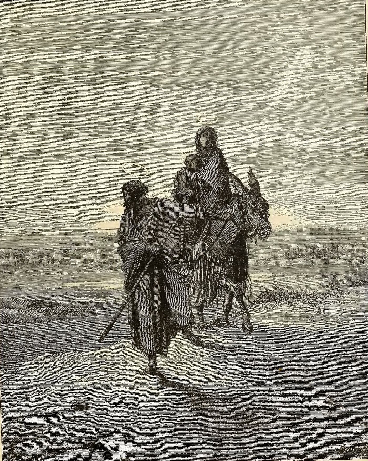 The Flight into Egypt, wood engraving by Gustave Doré, illustrating Matthew 2:13
