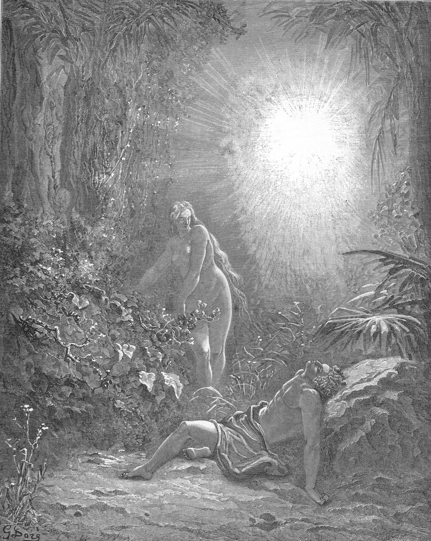 The Formation of Eve, wood engraving by Gustave Doré, illustrating Genesis 2:21