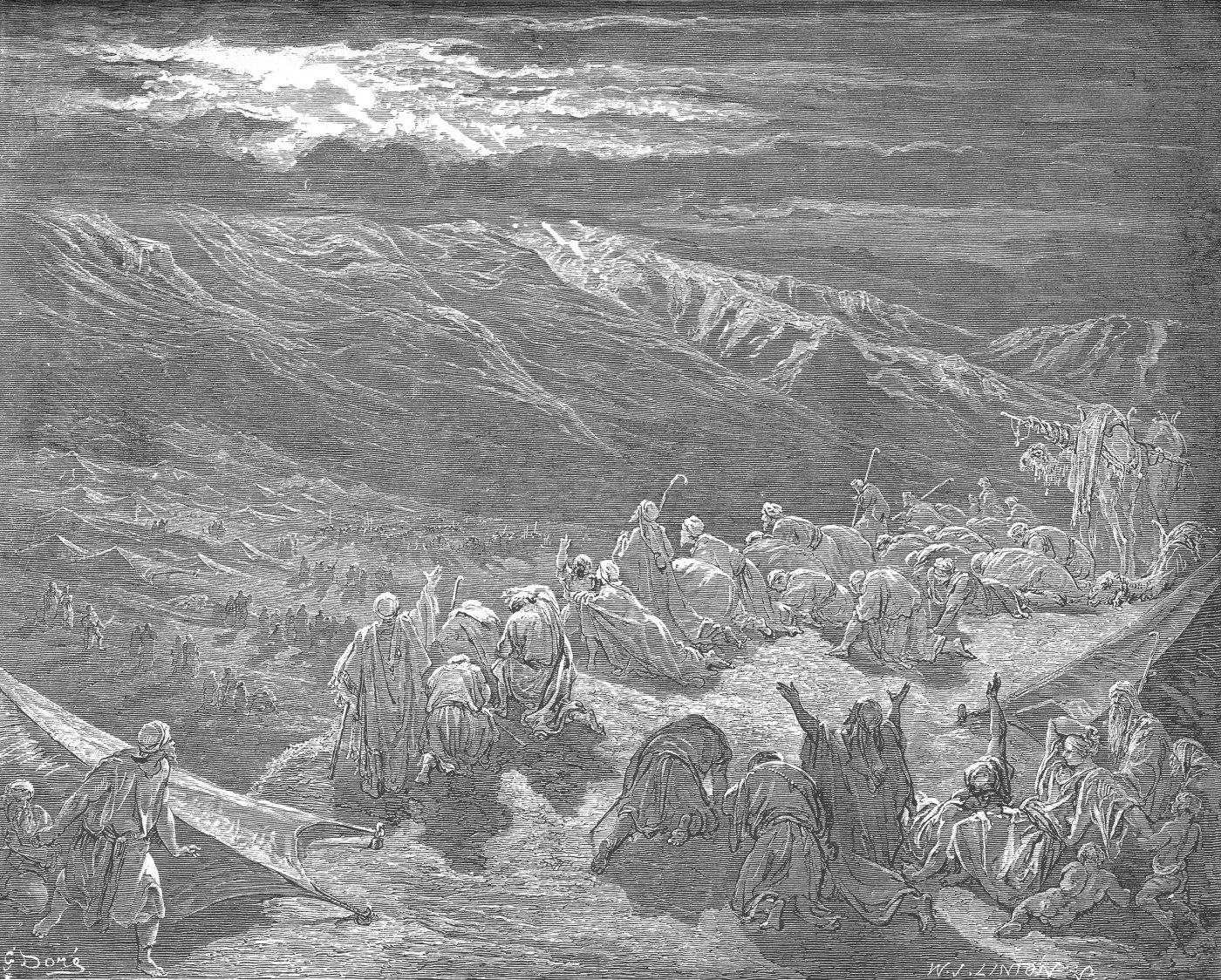 The Giving of the Law upon Mount Sinai, wood engraving by Gustave Doré, illustrating Exodus 19:18