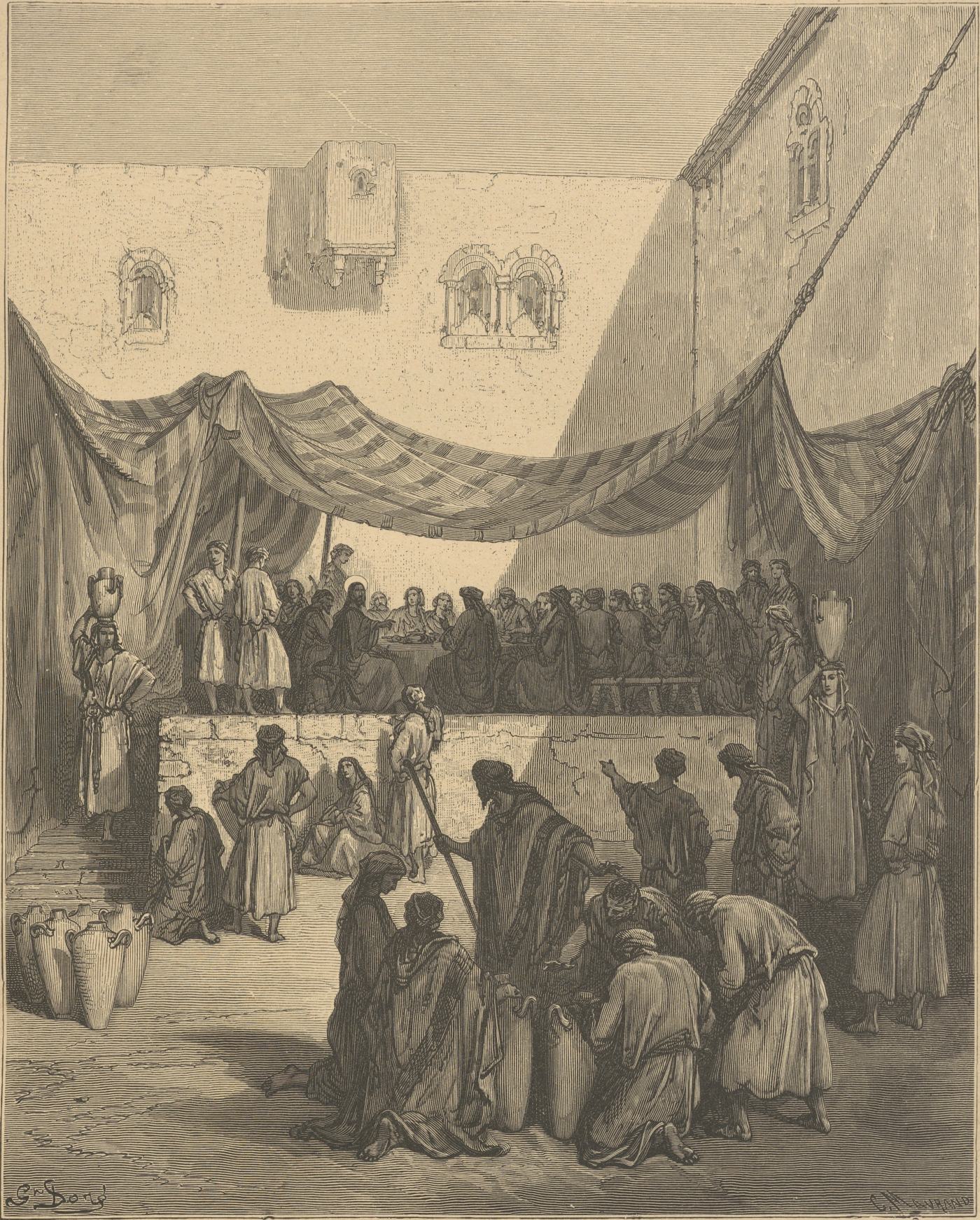 The Marriage in Cana, wood engraving by Gustave Doré, illustrating John 2:5