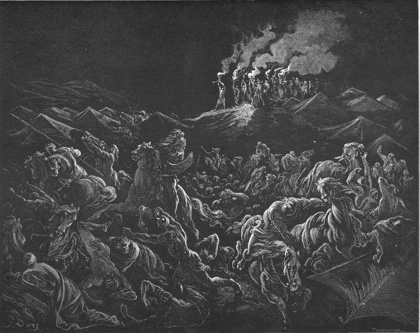 The Midianites Put to Flight, wood engraving by Gustave Doré, illustrating Judges 7:22