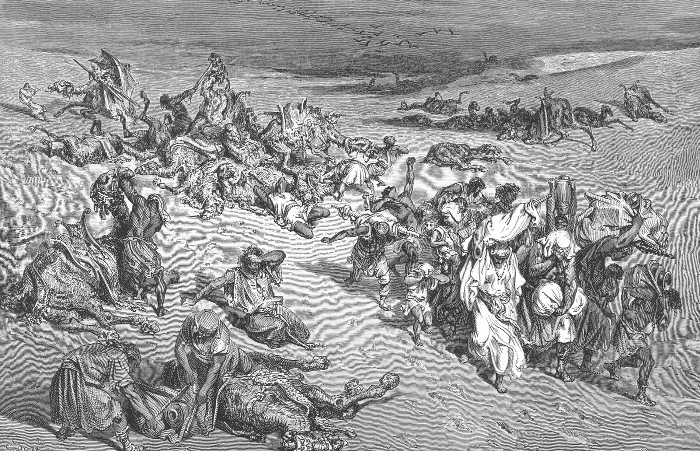 The Murrain of Beasts, wood engraving by Gustave Doré, illustrating Exodus 9:2