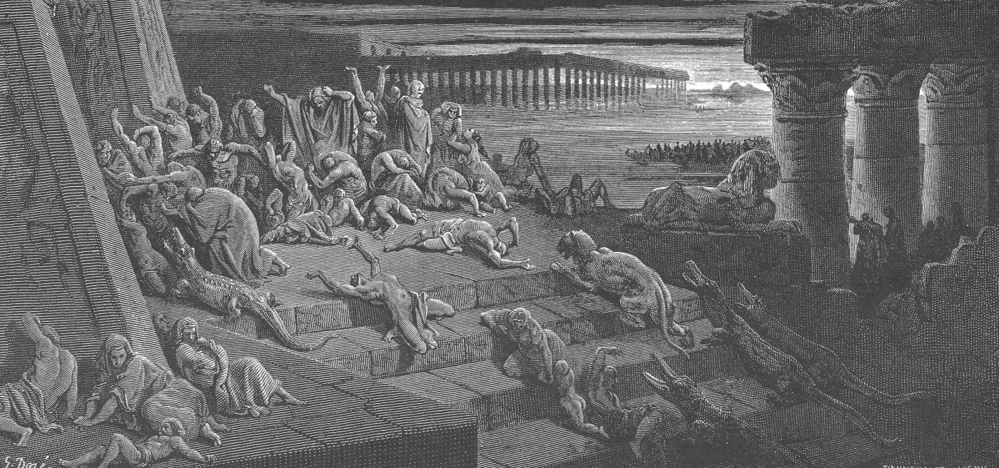 The Plague of Darkness, wood engraving by Gustave Doré, illustrating Exodus 10:22