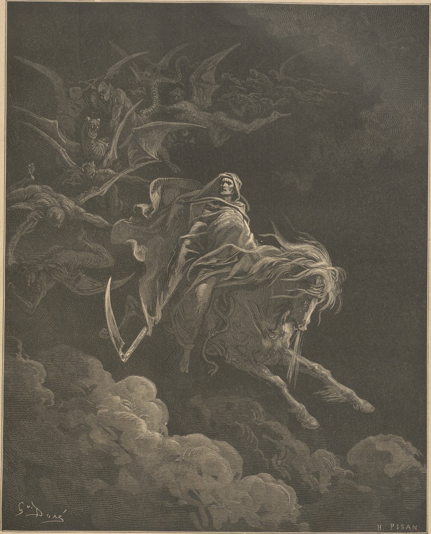 The Vision of Death, wood engraving by Gustave Doré, illustrating Revelation 6:7