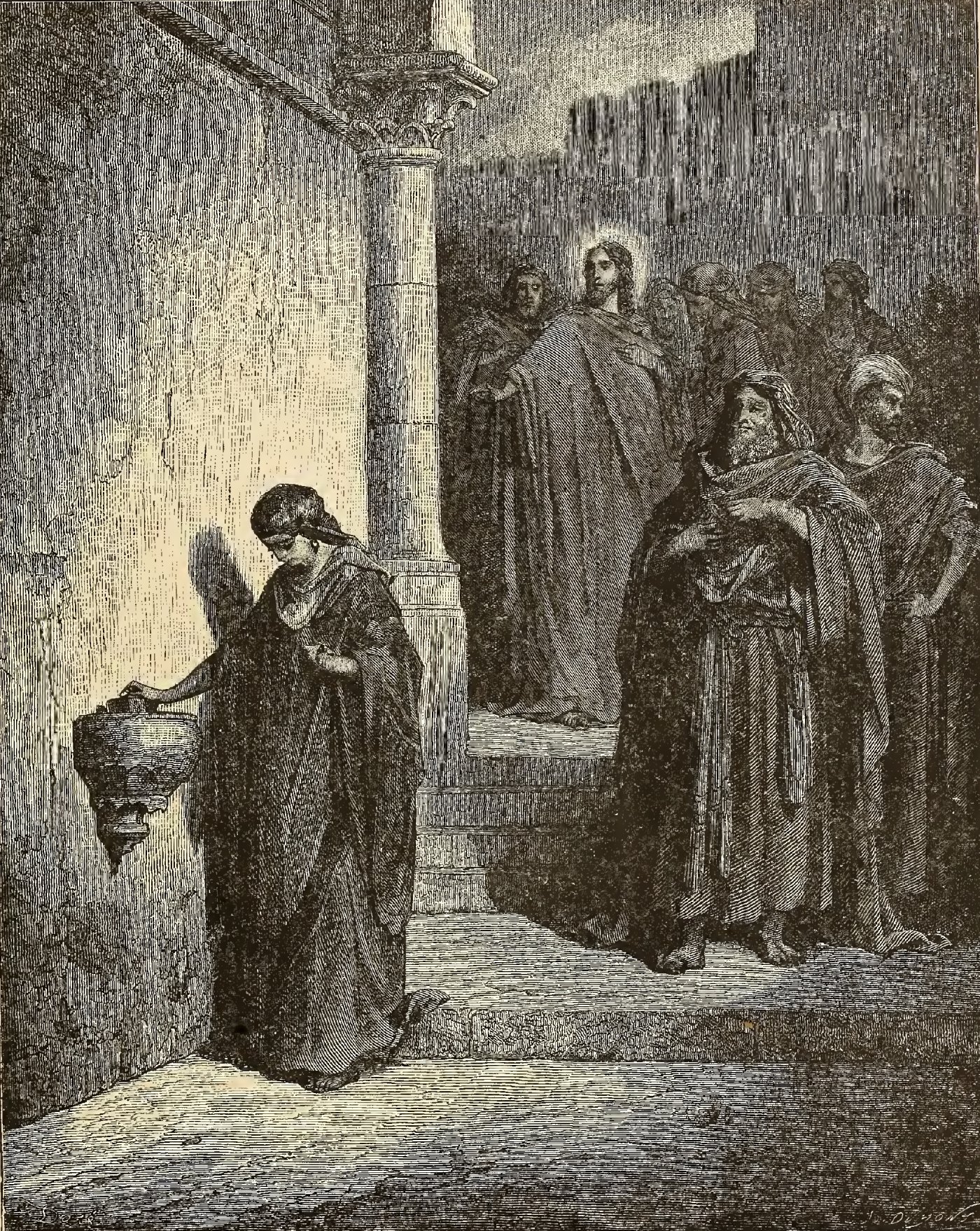 The Widow's Mite, wood engraving by Gustave Doré, illustrating Mark 12:42