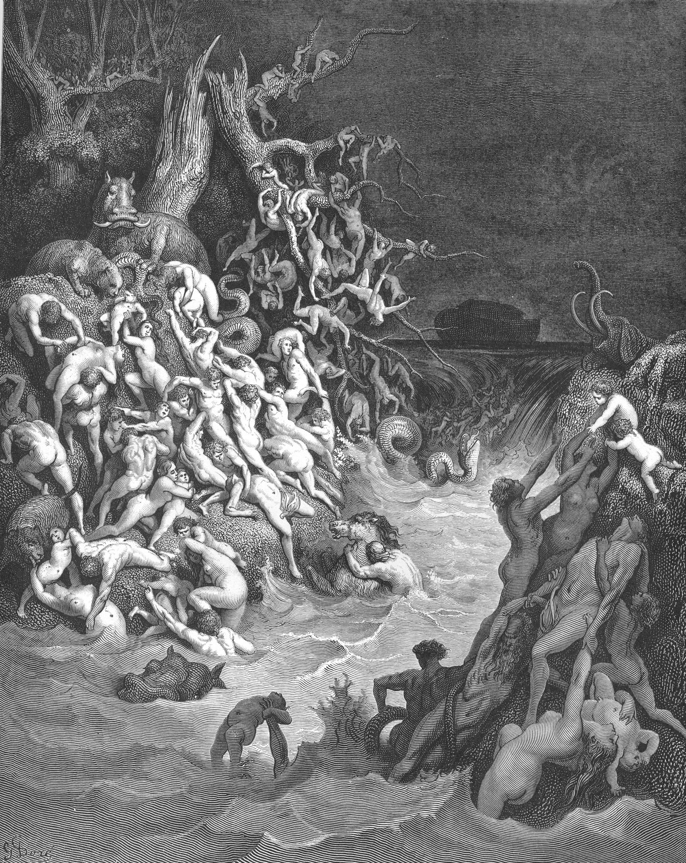 The World Destroyed by Water, wood engraving by Gustave Doré, illustrating Genesis 7:24